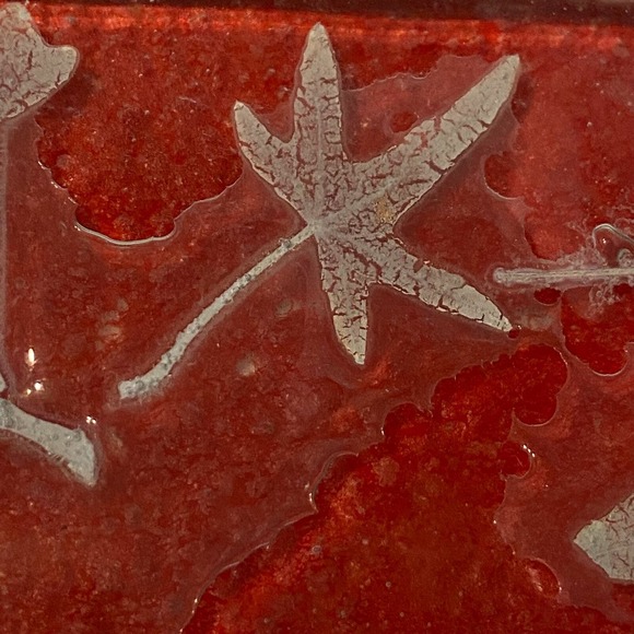 Vintage Autumn Art Glass Paperweight Red Felt Maple Leaves Paperweight Decor - Picture 3 of 7